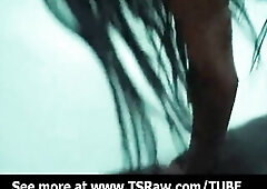 Ebony T-Girl Blowing Chunky Schlong