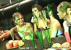 Partying college sluts group fuck dude in club