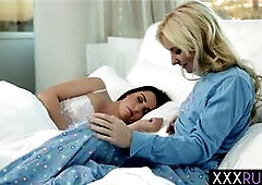 Sexy blonde MILF Odette Delacroix wanted attention by sexy big booty brunette girlfriend Lola Foxx Hot morning for lesbian couple Hot blonde babe enjo