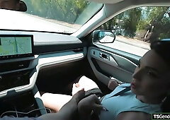 Picked me up a hot and horny big tits asian trans hitchhiker