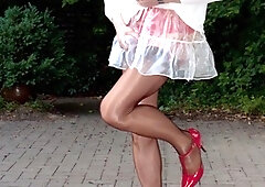 Crossdresser nylons, mature stockings