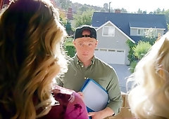 Delivery dude receives a special treat from both these hot matures