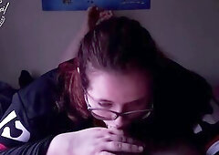 Draining Dad's dick and showing it off