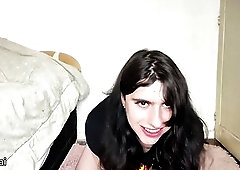 Trans Beauty Humiliates Small Jock Whilst Wanking Large Ramrod to Cum