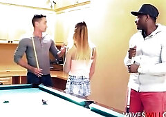 Cute and small teen wife Raquel Diamond is smitten by her husbands ebony ally and waits for him to leave to screw him. Her spouse comes home and catch