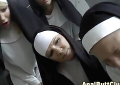 Nuns likes getting toys jammed in her ass during group action