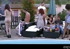 Girls are having a lot of fun during their best friend's pool party, in her garden