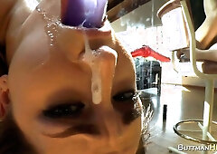 Sexy Girl mouth t****red deep in her throat with toys