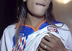 First-time Thai ladyboy Jina loves the scent of a white cock