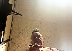 Upward glance of me jerking off. See me jizz on the camera! Leave comments below.