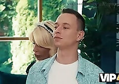 Vip4k. mature cougar in maid costume cleans with her tongue