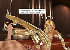 Animated angel in gold sleeves teases with crotch-high boots in CFNM POV fantasy