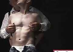 Teen slave Serg Shepard ass fucked by a glass dildo