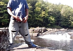 Edging standing on a rock at the sight of everyone #5 (with cumshot)