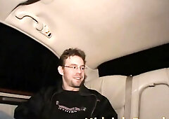 Two Brunette Car Ride showing tits in fishnet clothes