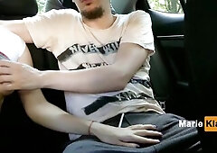 Public unfathomable oral pleasure with cum swallowing, teen sucks rod for Uber driver in a car in a parking lot