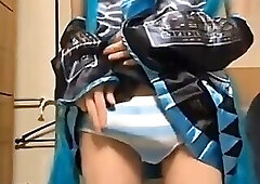 Cosplay femboy stroking her big little secret