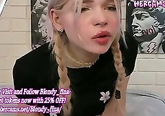 19yo skinny trans cutie in black fishnet stockings strokes her girly cock on webcam