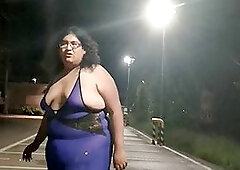 Sissy Vicky TS walks in the parking lot at night