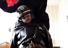 gloved job for leather cop!