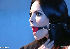 Brunette deep throat fucked by TS