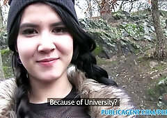 Lady Dee the Czech goth takes it outside with a stranger in the woods