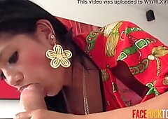 Real Latin chick Sweetheart Gags On Large Shlong Until Her Face Gets Overspread In Cum!