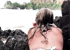 A mother i'd like to fuck teased a stranger and got a cock in her booty right on the beach.