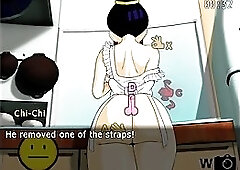 Racy cartoon brunette with big boobs desperately needs a good fuck as soon as possible