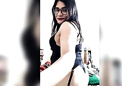 Trans angel sucking a homemade sex toy in hot underware and touching herself until that babe ejaculates all her jizz