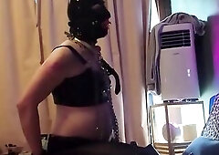 Bimbofied Rock Sissy Getting Plugged with a Vibrator and Banging Herself During the time that Drooling on a Chair Wearing PVC
