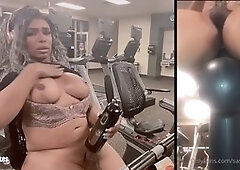 Sasha Strokes uses her hump toy to blast a cumshot while hitting the gym