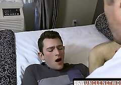 Macho stepdad stuffing his huge raw dick into stepson's ass with power