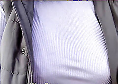 MILF with incredible tits goes public braless