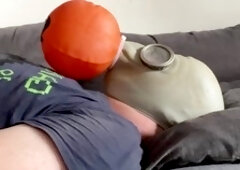 Chubby masked twink gets into heavy breathing and breath control play