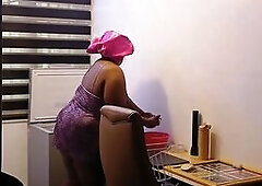 Domestic Duties: Black Bulky Butt Hottie bending over