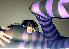 Insatiable Shemale Fucks Herself With A Big Black Cock And Cums On Her Face