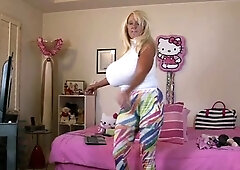 Cute blonde with big boobs solo