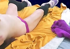 Trans Girl in Sportswear Masturbation POV. Extreme Up Close Footage.