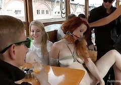 Dirty redhead with natural tits gets brutally mouthfucked in the nearest pub