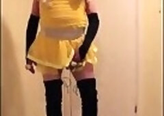 Blonde slut in yellow dress