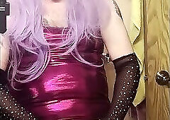 Crossdresser In Purple Jerks off in glass and Drinks Cum