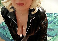 Swedish blonde MILF Arya Grander in latex destroys tiny cock with brutal SPH JOI
