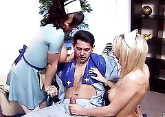 Mature Disabled Chap get Aid by 2 Large Tts Nurses to feel more excellent with Screw at Hard FFM three-some