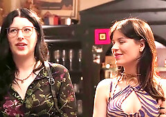 Intimate role-play between two hot lesbians Mia Stone and Lindsey Cruz at a bar after hours