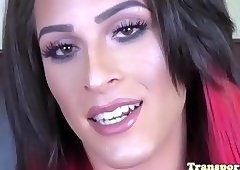 Redhead trans babe tugging and teasing solo