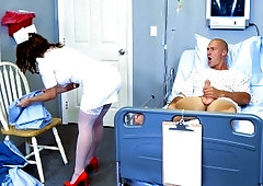 Sweet nurse Lily Love greedily sucks patient's thick cock