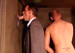 Dirty-minded Gentleman Is Sucking A Dick On The Knees