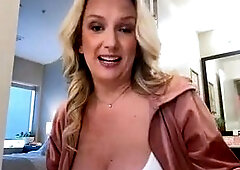 Blonde cumshot amateur MILF POV jerking in the kitchen