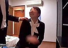 Wonderful shy lady in uniform pleases naughty man